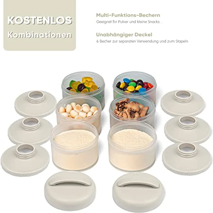Termichy Milchpulver Portionierer, stapelbare Aufbewahrungsbox für Babys, 2 Stück, 60 g Kapazität, warmes Grau – Bild 3
