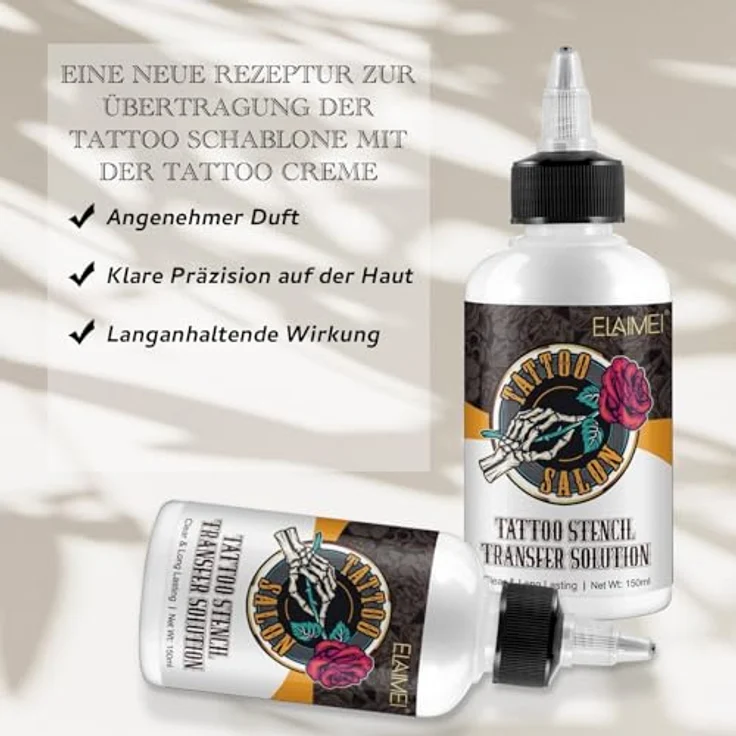 P-Beauty Tattoo Transfergel 2x 150ml - klares Schablonen Gel für präzise Tattooübertragung - hautverträgliche und langanhaltende Transfercreme - Tattoo Zubehör – Bild 4