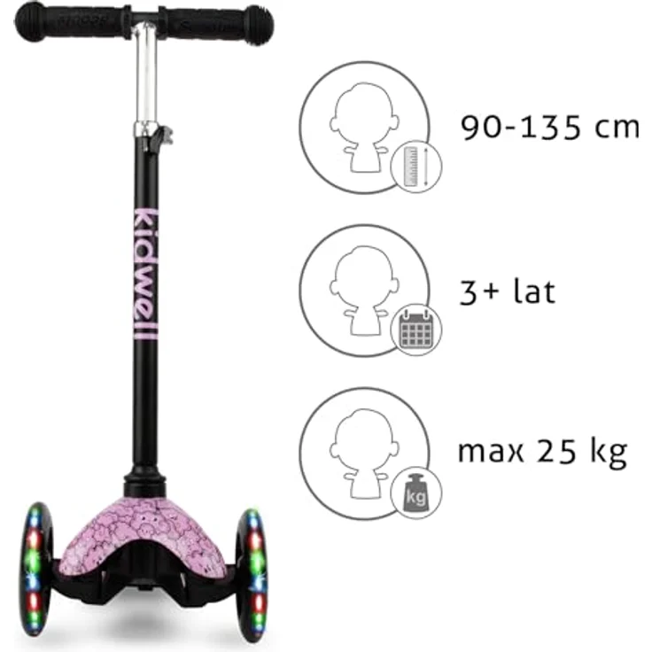 COIL Dreiradscooter, Kinderroller, Tretroller, Dreirad-Balance-Roller, Cityroller, ABEC-7-Lager, 3-stufige Lenkradverstellung, LED-Räder, Clouds – Bild 6