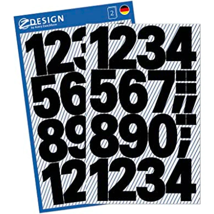 AVERY Zweckform 3785 Zahlen Aufkleber 48 Stück (Sticker mit Nummern von 0-9, Schriftgröße 25 mm, wetterfeste Folie, permanent, starker Halt, Etiketten zum Basteln, Dekorieren, Gästebuch, Fotoalbum) – Bild 1