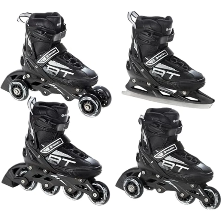 RAVEN Profession 4in1 Inlineskates Triskates Rollschuhe Schlittschuhe Inliner verstellbar, Schwarzes Modell für Kinder und Erwachsene, Größe 38-42 (25cm-27,5cm) – Bild 1