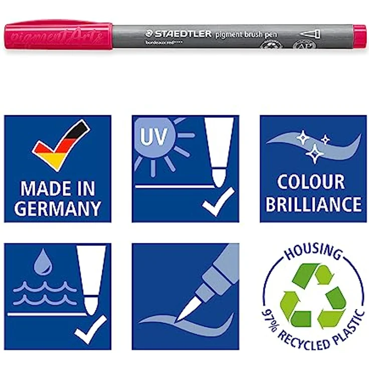 STAEDTLER brush pen pigment Arts, Premium-Zeichentusche, wasserfest, schnelltrocknend, 6 brush pens in sortierten Farben im Kartonetui, 371 C6-7 – Bild 5