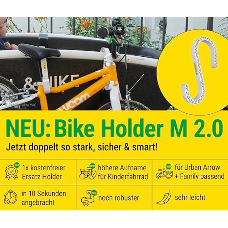 Frank Paperman Bike Holder M 2.0 – 2x Halterung für Kinderfahrrad & Laufrad am Lastenrad, robust und werkzeugfreie Montage für Kistenwandstärken bis 67 mm – Bild 2