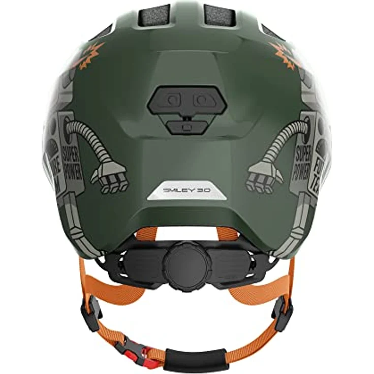 ABUS Kinderhelm Smiley 3.0 - Fahrradhelm mit tiefer Passform, kindergerechten Designs & Platz für einen Zopf - für Mädchen und Jungs - Grün mit Roboter-Muster, Größe M – Bild 3