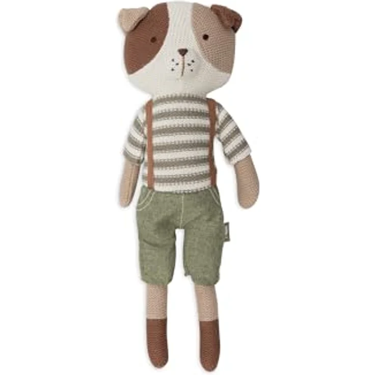 Jollein Kuscheltier Hund Mick, Gestrickt, 30 cm, Mit Latzhose, Handwaschbar, Stofftier für Babys und Kinder, Pflegeleicht und Hygienisch – Bild 3