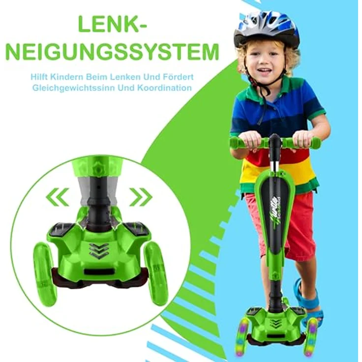 Hurtle Kinderscooter ScootKid, 3-Rad Roller mit Klapp- & Abnehmbarem Sitz, großen Rädern, LED-Lichtern und verstellbarem Lenker für Kinder bis 60kg – Bild 8