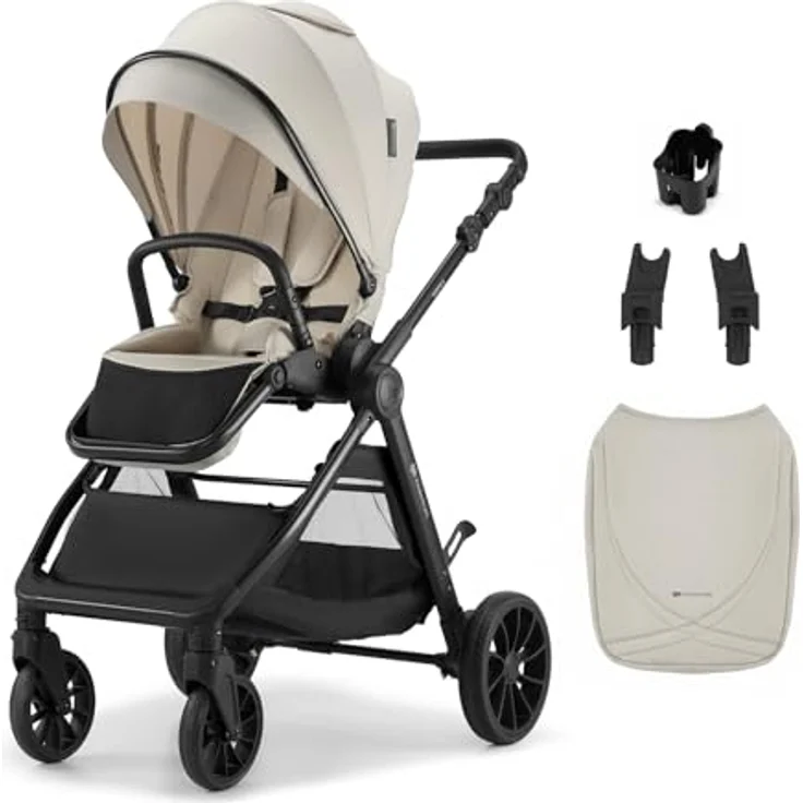 Kinderkraft VESTO 2 Buggy, wendbarer Sitz, Einhand Falten, Federung, große Räder, Travel System, Zubehör Set, Beige – Bild 1