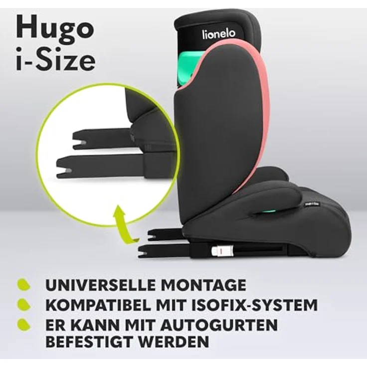 lionelo Autokindersitz HUGO I-SIZE, i-Size/ISOFIX, 15-36kg, Set – Bild 4