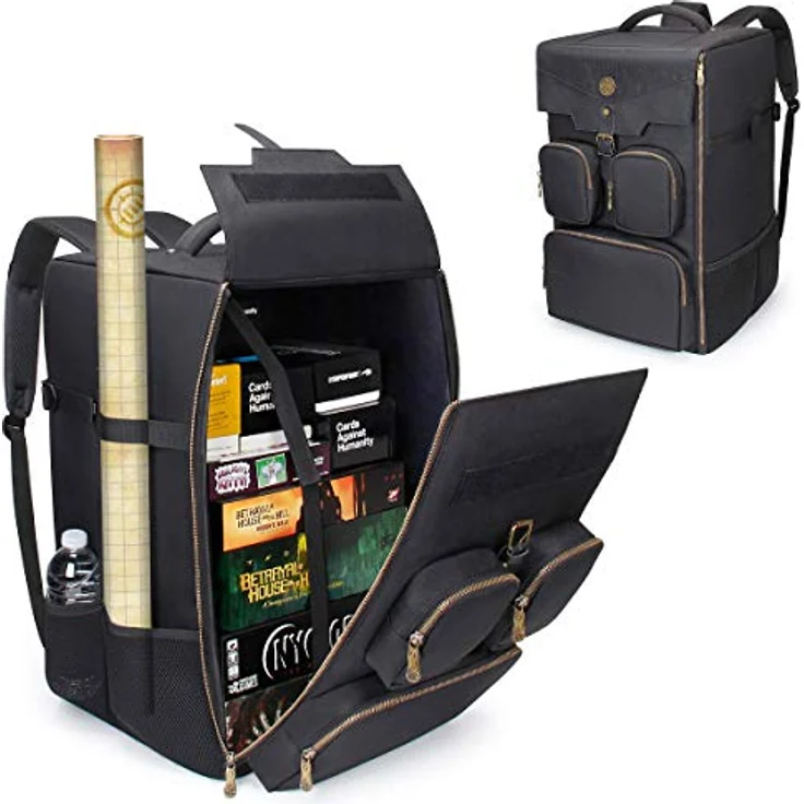ENHANCE Brettspiele Rucksack, Verstärkte Aufbewahrung für Brettspiele mit Gepolsterten Schultergurten, Tragegriff und Zubehörtaschen für Würfel, Kartenspiele und mehr, Schwarz – Bild 1