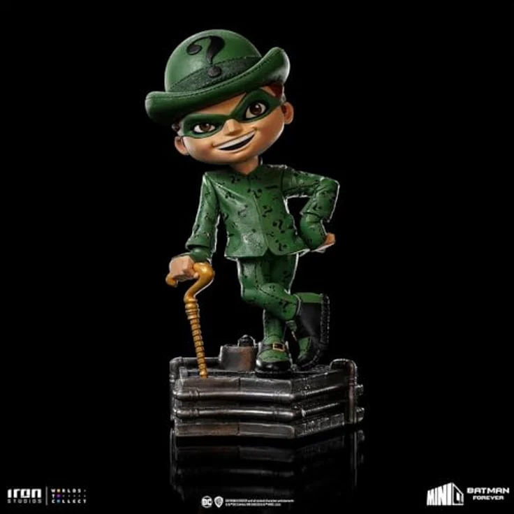 Iron Studios MiniCo Riddler Statue, 15cm detailreiche Figur aus Batman Forever mit grünem Anzug und Bowlerhut – Bild 2