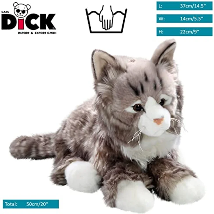 Carl Dick Katze getigert, grau, Plüschtier, Kuscheltier mit Granulat-Kügelchen, ca. 37cm – Bild 2
