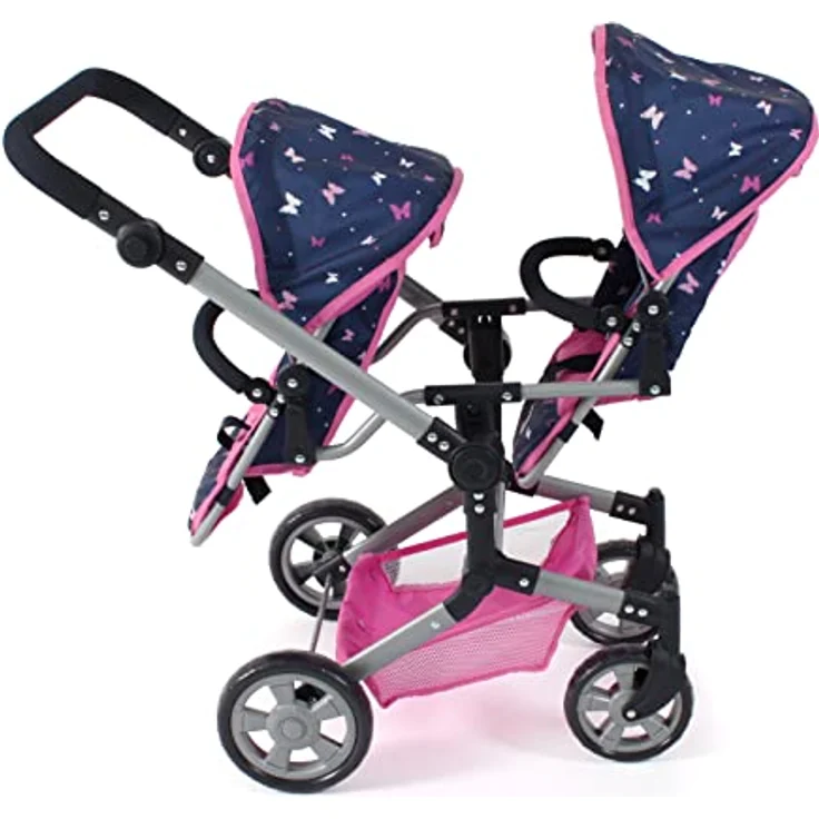 Bayer Chic 2000 - Puppenwagen Linus Duo, Zwillingspuppenwagen für Kinder von 4 bis 8 Jahren, Butterfly, Navy-pink, 690-33 – Bild 3