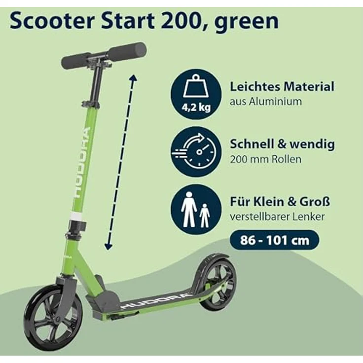 Hudora Cityroller Scooter Start 200, höhenverstellbarer und zusammenklappbarer Cityroller für Kinder und Erwachsene bis 100kg mit Ständer – Bild 3