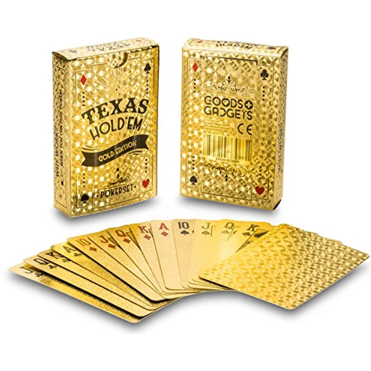 GOODS+GADGETS Pokerkarten, langlebige PVC Spielkarten, wasserfest und knickfest, gold – Bild 1