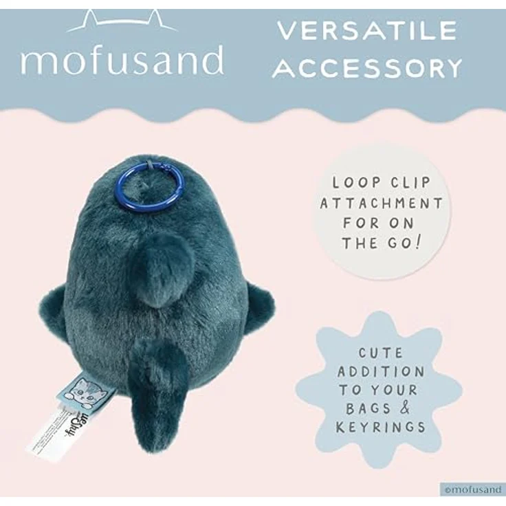 Blue Sky Studios Mofusand Plush, Kuscheltier Katze im Hai-Kostüm, weiches Kawaii Plüschtier mit Clip, offiziell lizenziertes Sammlerstück – Bild 5