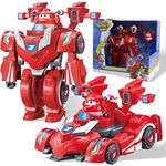 Super Wings Jett 2-in-1 Verwandlungsroboter, ca. 18 cm groß, verwandelt vom Roboter zum Auto, für Kinder ab 3 Jahren, Rot