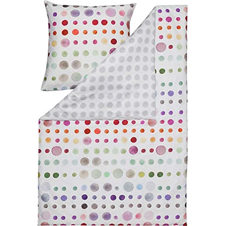 Estella Bettwäsche Spot 4709 958 Bunt Punkte Tupfen Mako-Satin 135x200 cm + 80x80 cm, Kinderbettwäsche in bunten Punkten und Tupfen – Bild 1