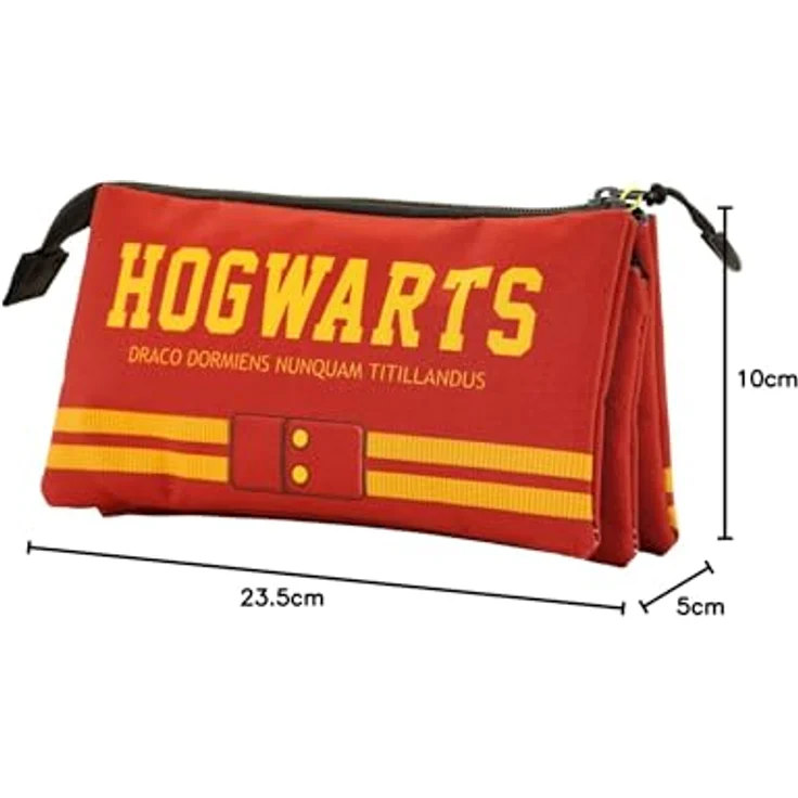 KARACTERMANIA Harry Potter Gryffindor-FAN Dreifach Federmäppchen, Rechteckig mit 3 Fächern und Reißverschluss, Weinrot, 11 x 23 x 7 cm – Bild 4
