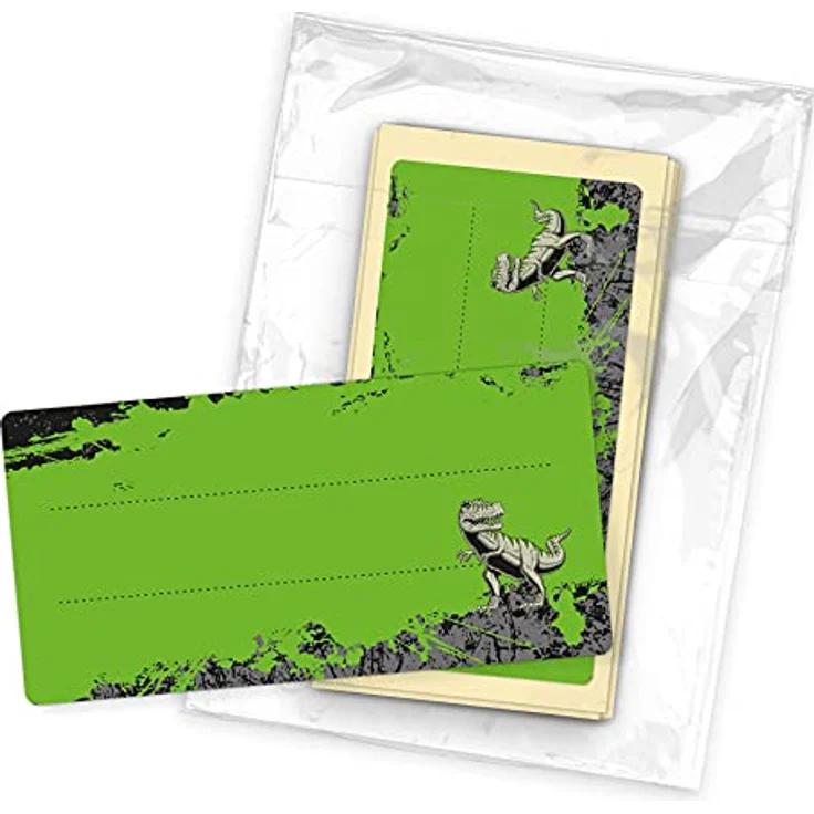 itenga 40x Buchetiketten Heftetiketten, 9x4,5cm, selbstklebend und beschreibbar für Schulhefte, rechteckig, T-REX – Bild 3