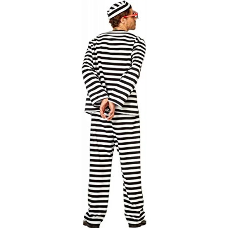 WILBERS & WILBERS Herrenkostüm Sträfling, Gr. 64 - 3-teilig mit gestreiftem Oberteil und passender Hose in Schwarz-Weiß – Bild 4