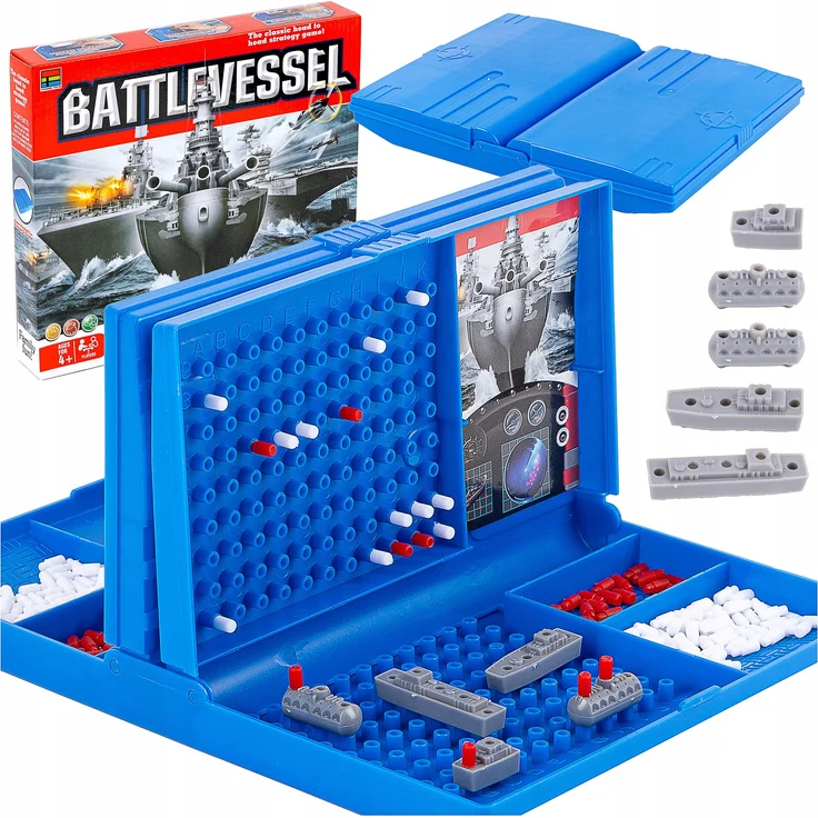 Kinderplay Schiffe versenken Spiel – Strategisches Logikspiel in Kofferform für 2 Spieler, kompakt und nachhaltig
