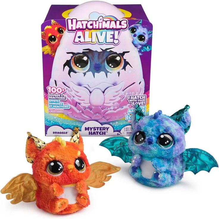 Spin Master Kuscheltier Spielfigur Hatchimals Big Egg - Secret Hatch Draggle - Interaktives Überraschungsei mit über 100 Geräuschen, Lichteffekten und magischem Schlüpf-Erlebnis