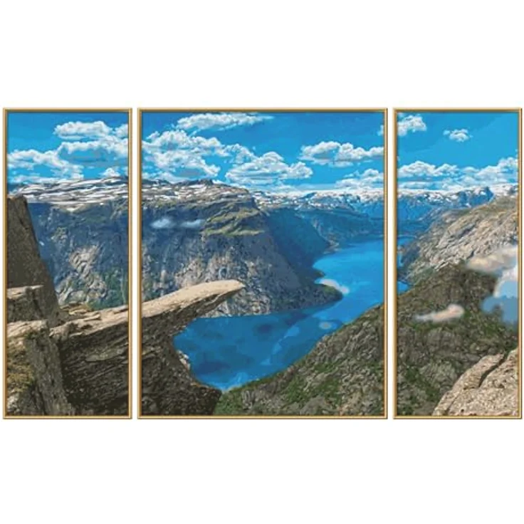 Schipper Malen nach Zahlen Meisterklasse Triptychon, Trolltunga in Norwegen, Made in Germany, erdfarbenes Landschaftsmotiv – Bild 3