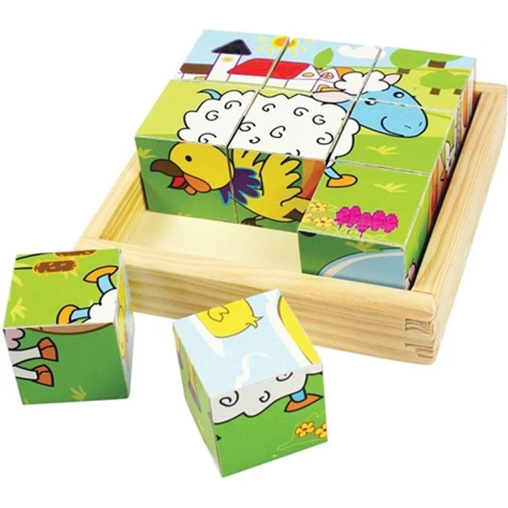 Bigjigs Farm Animals Block Puzzle, Holzpuzzle mit 6 verschiedenen Bauernhoftieren, inklusive stabiler Holzkiste – Bild 9