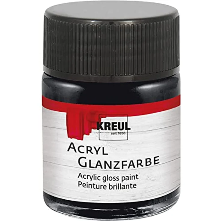 KREUL 79512 Acryl Glanzfarbe, 50 ml in Schwarz, glänzend-glatte, schnelltrocknende Acrylfarbe auf Wasserbasis, speichelecht und deckend – Bild 1