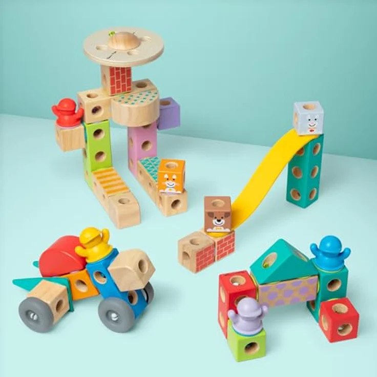Melissa & Doug Blockables Playset Town, 73-teiliges Set mit stapelbaren Holzbausteinen und Zubehör – Bild 4