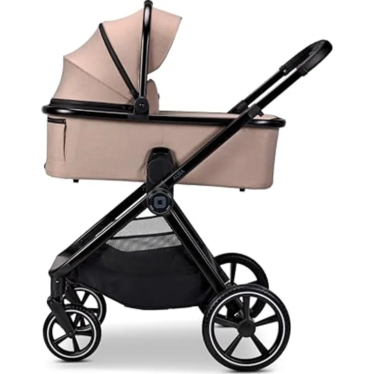 Moon Aura Kombikinderwagen, 2-in-1-System mit Babywanne und Sportsitz, regen- und schmutzabweisend, veganer Leder-Schieber, Allradfederung, bis 22 kg