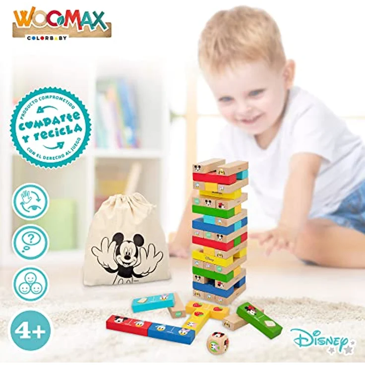 WOOMAX Disney Turmblöcke aus Holz/Domino, bunt, geeignet ab 36 Monaten, in Tasche – Bild 4