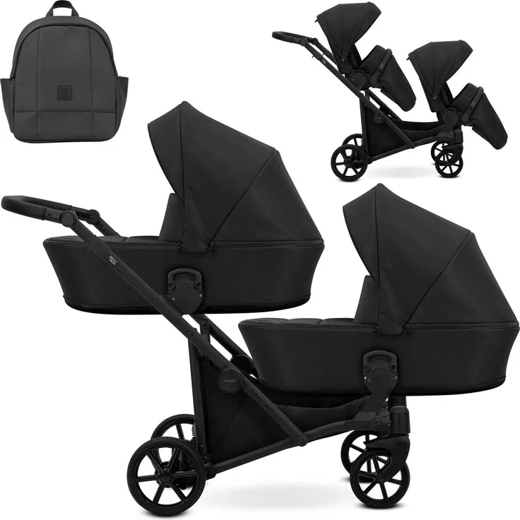 Kunert BRAV DUO 2in1 Doppelkinderwagen, Schwarz mit Gel-Rädern, leicht und kompakt, 12 Konfigurationen
