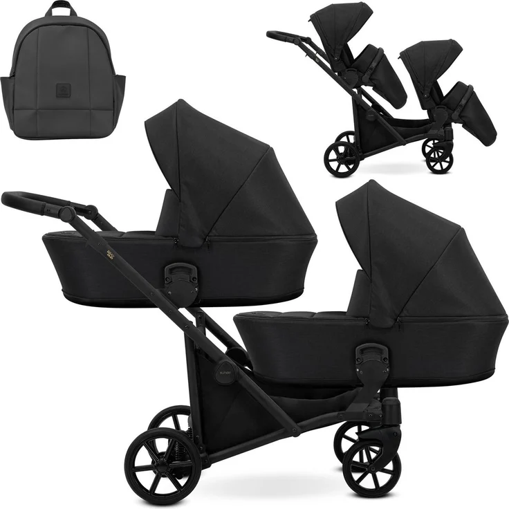 Kunert BRAV DUO 2in1 Doppelkinderwagen, Schwarz mit Gel-Rädern, leicht und kompakt, 12 Konfigurationen