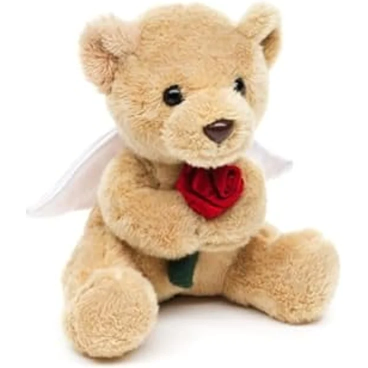 Teddys Rothenburg Teddybär Schutzengel mit Rose, hellbraun/weiß/rot/grün, 14 cm, maschinenwaschbar bis 30°C – Bild 1