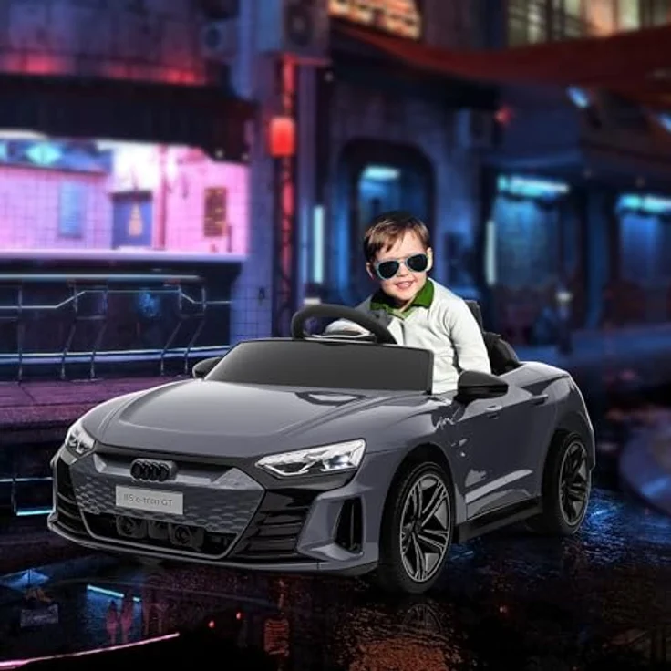 HOMCOM AUDI RS E-tron GT Kinder Elektroauto 12V mit 2,4 GHz Fernbedienung, 2 Motoren, gefederte Räder, Hupe, Scheinwerfer, Musik, sanfter Start, grau, für 3-5 Jahre – Bild 2