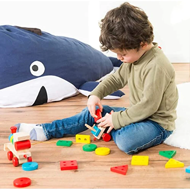 all Kids United® Holz-Eisenbahn Spielzeug-Eisenbahn aus Holz; Kinderspielzeug Sortierwürfel Holz-Zug Lernspielzeug (Holzzug) – Bild 5