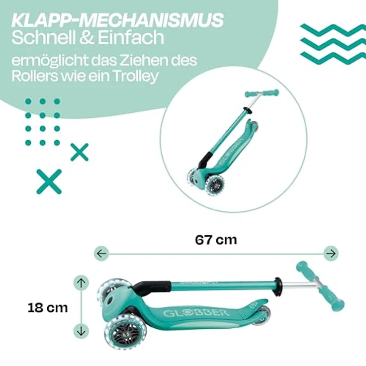 Globber Primo Foldable Plus Light - 3 Wheels Scooter, Dunkelmint-Mint – Bild 4