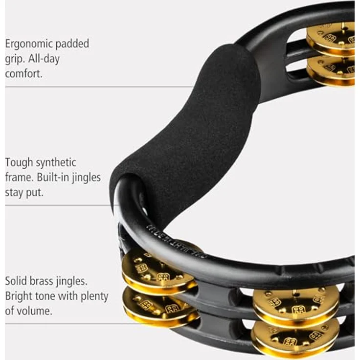 Meinl Hand Tambourine TMT1B-BK, mit Messing Jingles, ergonomischem Griff und leichtem Design, schwarz – Bild 3