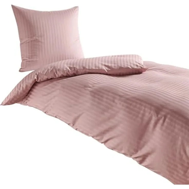 Traumschlaf Mako-Satin Bettwäsche Stripe, Edle Satin Bettgarnitur aus 100% Baumwolle, 135x200 cm + 80x80 cm, rosa, Pflegeleicht mit praktischem Reißverschluss