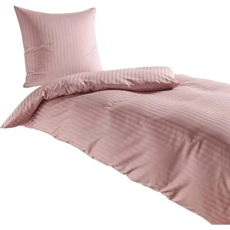 Traumschlaf Mako-Satin Bettwäsche Stripe, Edle Satin Bettgarnitur aus 100% Baumwolle, 135x200 cm + 80x80 cm, rosa, Pflegeleicht mit praktischem Reißverschluss – Bild 1
