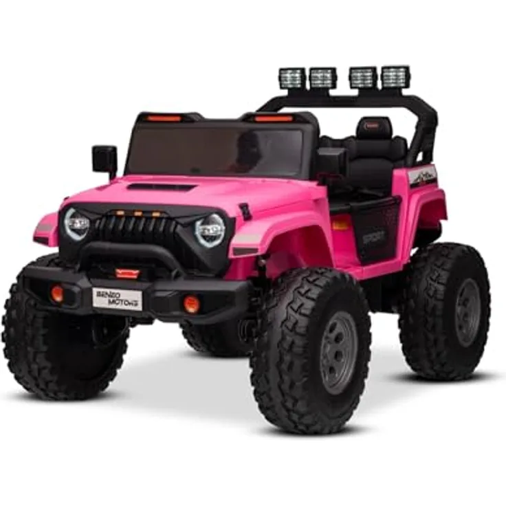 RIRICAR Elektrisches Kinderauto Beneo Motors OFFRIDE 4x4² Zweisitzer 12V, rosa, MP3-Player mit USB/AUX, Lithium-Akku, große EVA-Räder, Hinterradfederung, Fernbedienung, LED-Lichter