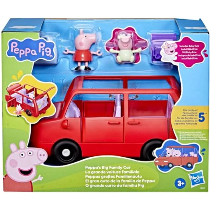 Peppa Pig Peppas großes Familienauto Spielset, rotes Spielzeugauto mit Platz für 5 Figuren, inklusive Baby Evie und Koffer als Zubehör – Bild 2