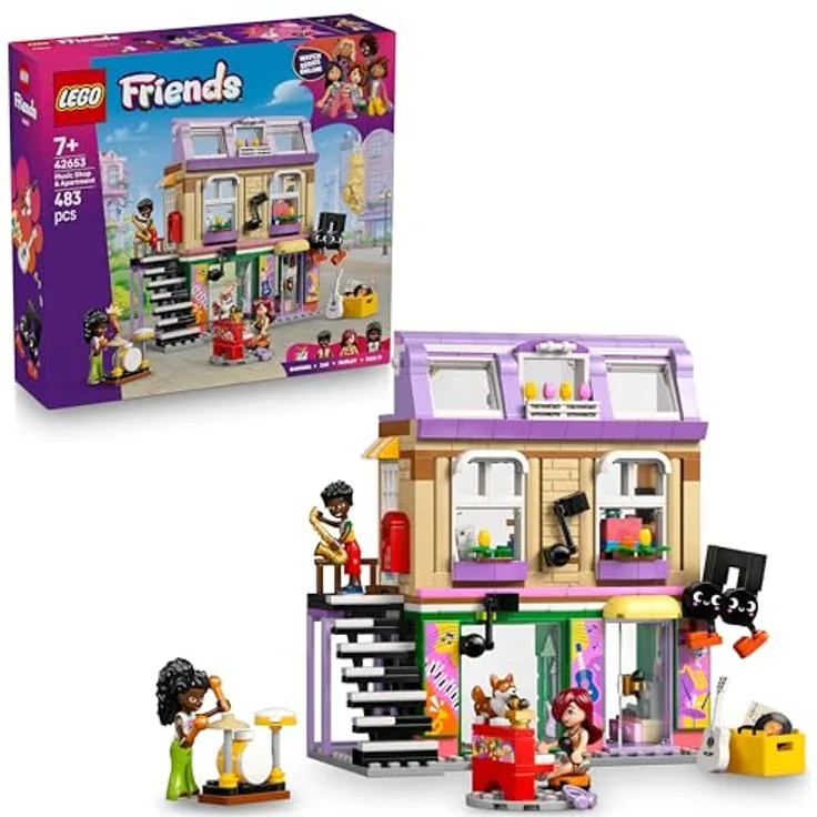 LEGO Friends 42653 Musikladen & Wohnung Bausatz, Mehrfarbig, mit 3 Minifiguren und reichhaltigem Musikzubehör, 483 Teile