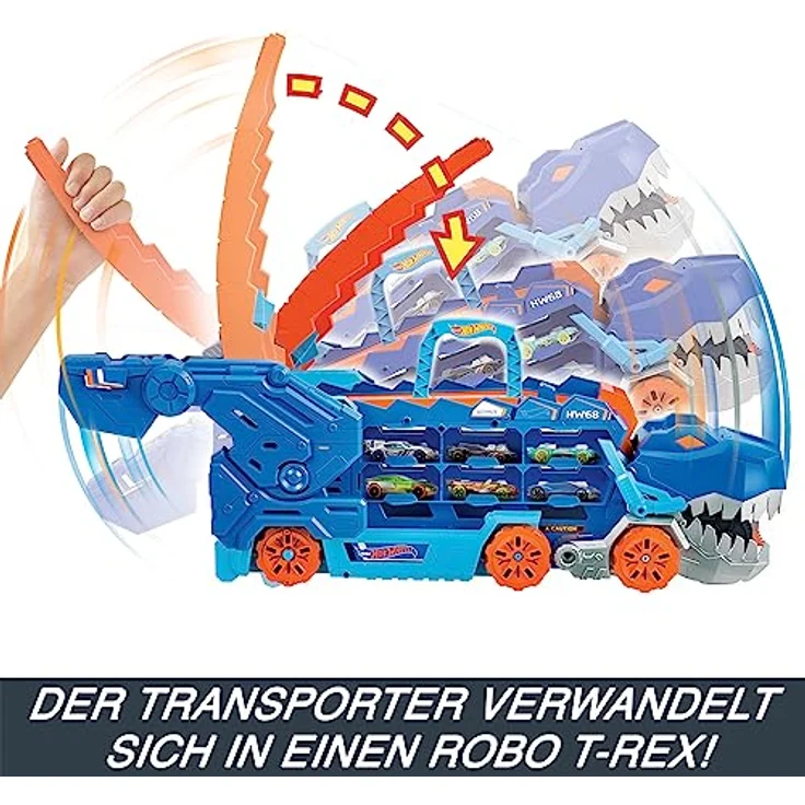HOT WHEELS City - Ultimativer Transporter, T-Rex und Rennstrecke in Einem, abwechslungsreiche Sensorik-Elemente, Beleuchtungen und Geräusche, umfasst 20 Autos, für Kinder ab 4 Jahre, HNG50 - Preisvergleich – Bild 4