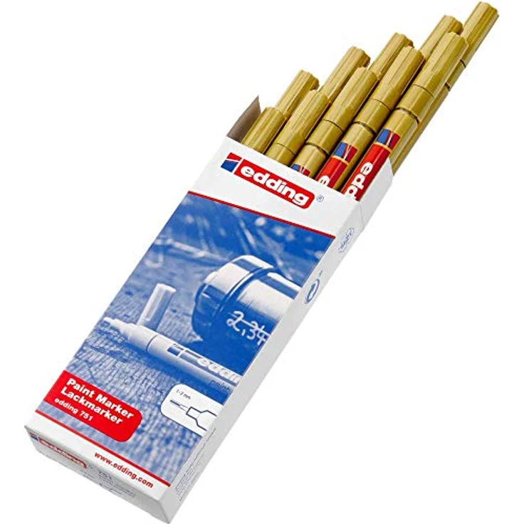 edding 751 Lackmarker - gold - 10 Lackmarker - Rundspitze 1-2 mm - Lackstift für Glas, Stein, Holz, Kunststoff und Papier - wasserfest, stark deckend – Bild 2