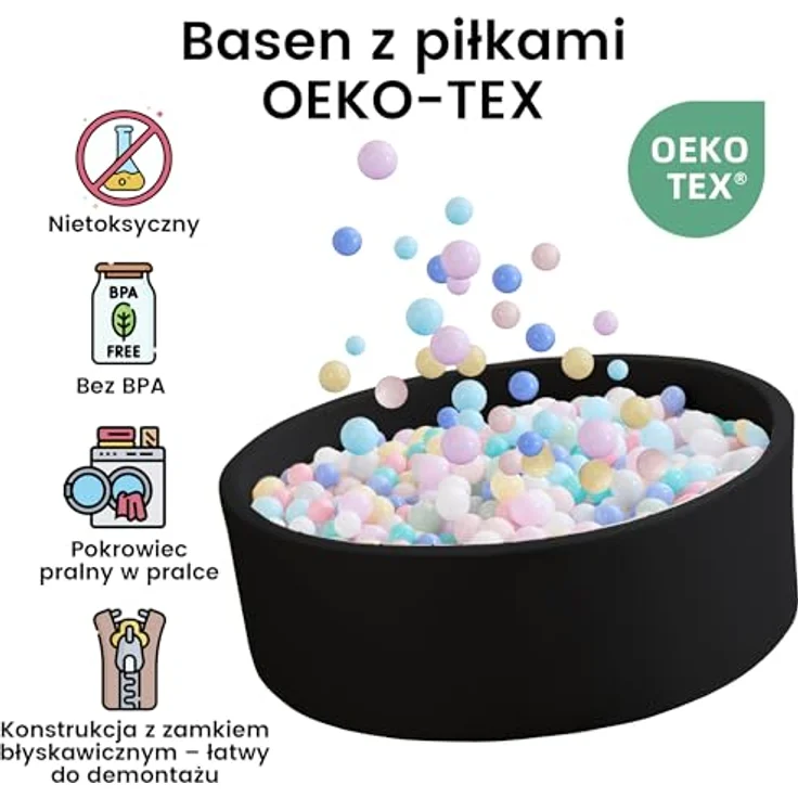 Zedachica Bällebad Baby, Schaumstoff Bällebad für Kinder 120x40 cm, rund, schwarz, für Innen und Außen, ohne Bälle – Bild 5