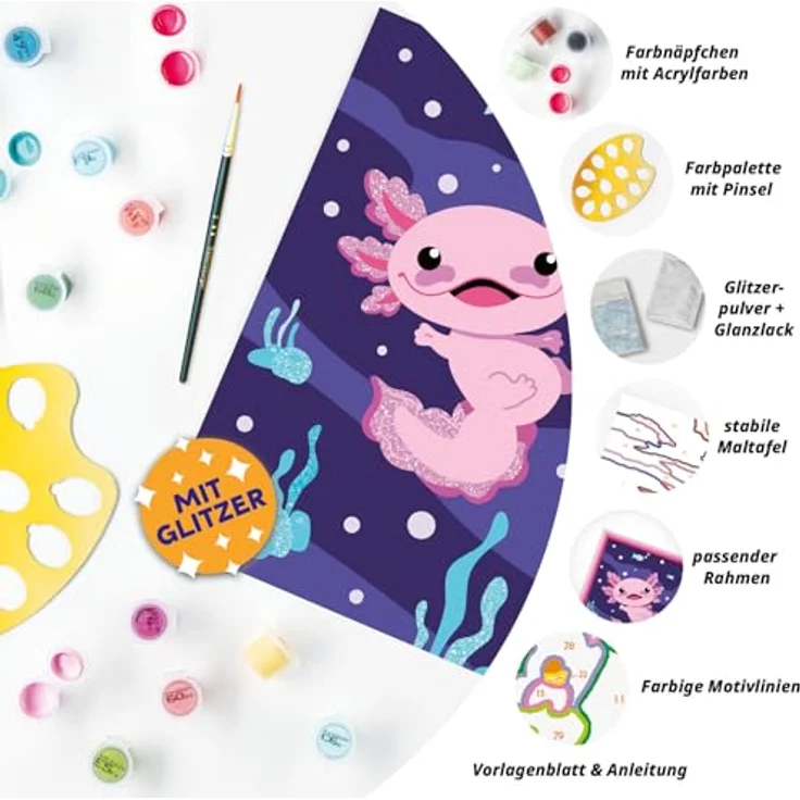 Ravensburger Malen nach Zahlen CreArt, Axolotl, Made in Europe, Malset mit farbigen Motivlinien, 10 Acrylfarben, für Kinder ab 7 Jahren – Bild 5