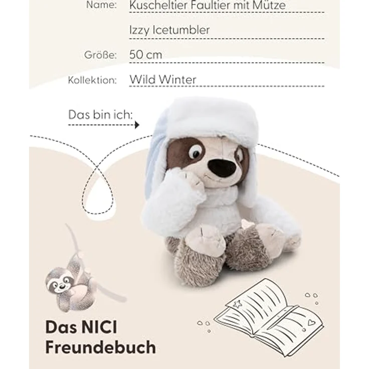 NICI Kuscheltier Faultier Izzy Icetumbler, 50cm, beige, weiches Plüschtier mit Mütze und Strickpullover – perfektes Geschenk für Kinder & Erwachsene – 62430 – Bild 5