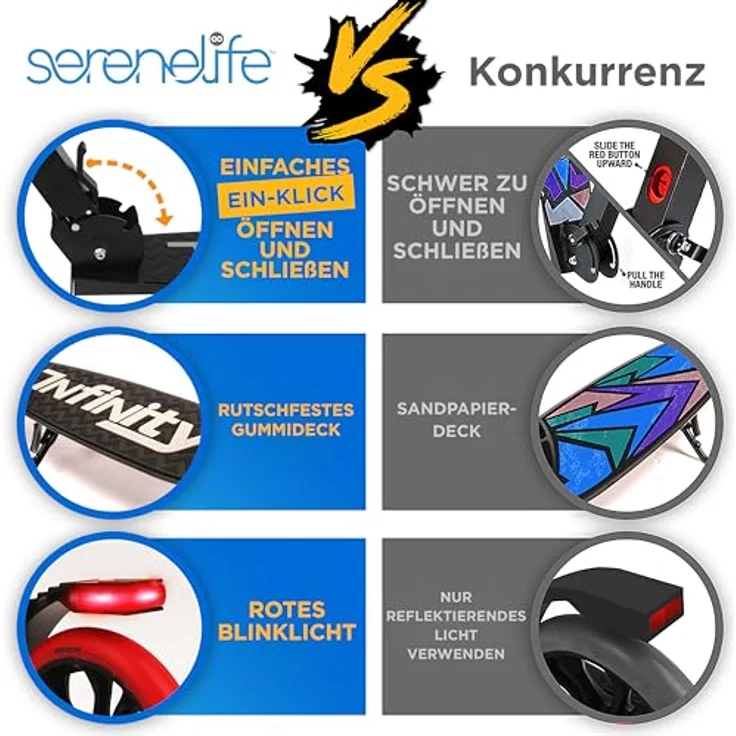 Hurtle SereneLife Roller, klappbarer Unisex-Tretroller für Kinder & Erwachsene, höhenverstellbar, Big Wheel Scooter bis 120 kg belastbar, geeignet für Innen- und Außenbereich – Bild 3